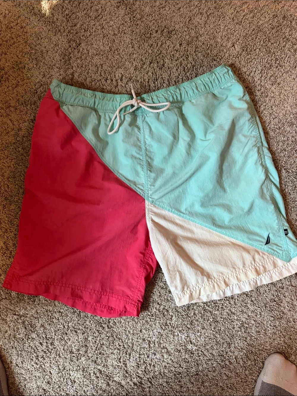 Nautica Colorblock Swim Shorts in Coral, Mint & White